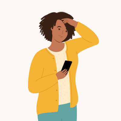 Mother reading message on phone looking concerned