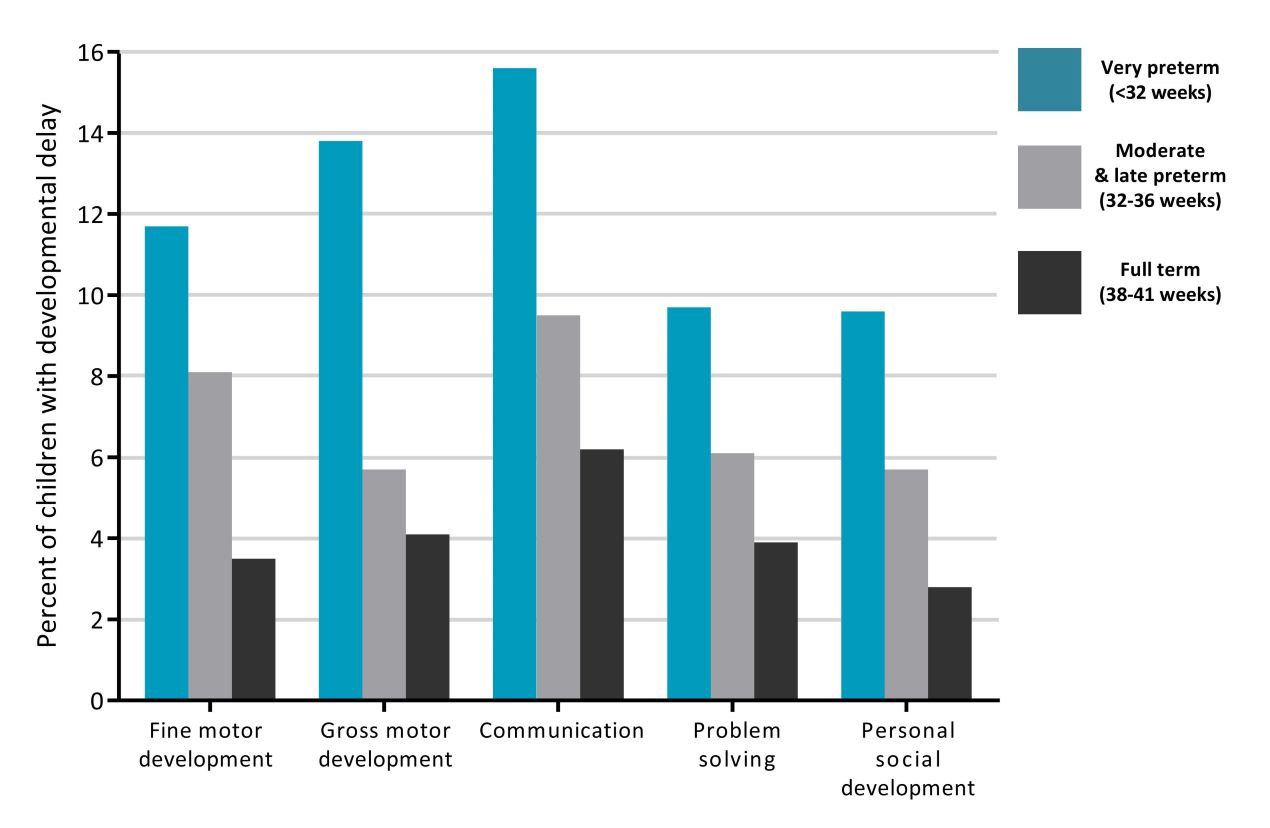 the rates of developmental delay in preschool children, measured using the Ages and Stages Questionnaire completed by parents when the children were 4 years of age